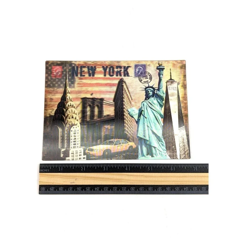 New York City Statue Of Liberty 3-D 3D‎ Postcard Unposted Taxi Brooklyn Bridge